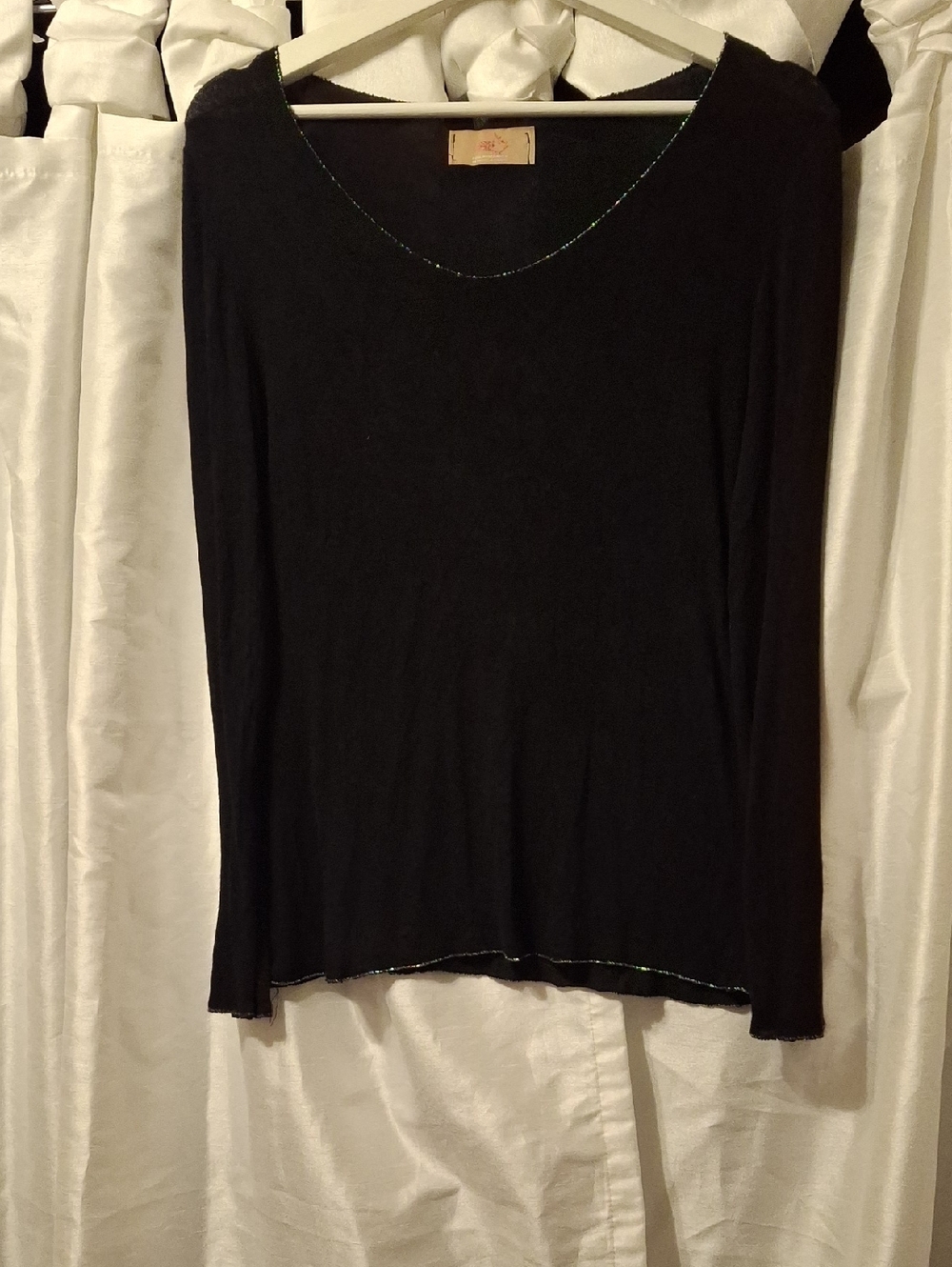Free For Humanity  Black Long-Sleeve Crew Sweater with Shimmer Trim
